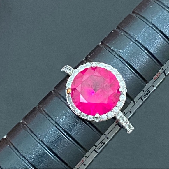 925 Sterling Pink Sapphire CZ Rhinestones Ring Size 6 - Picture 12 of 15